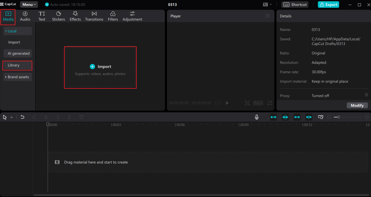 Upload an image or video to the CapCut desktop editor, the best Clipdrop Relight alternative