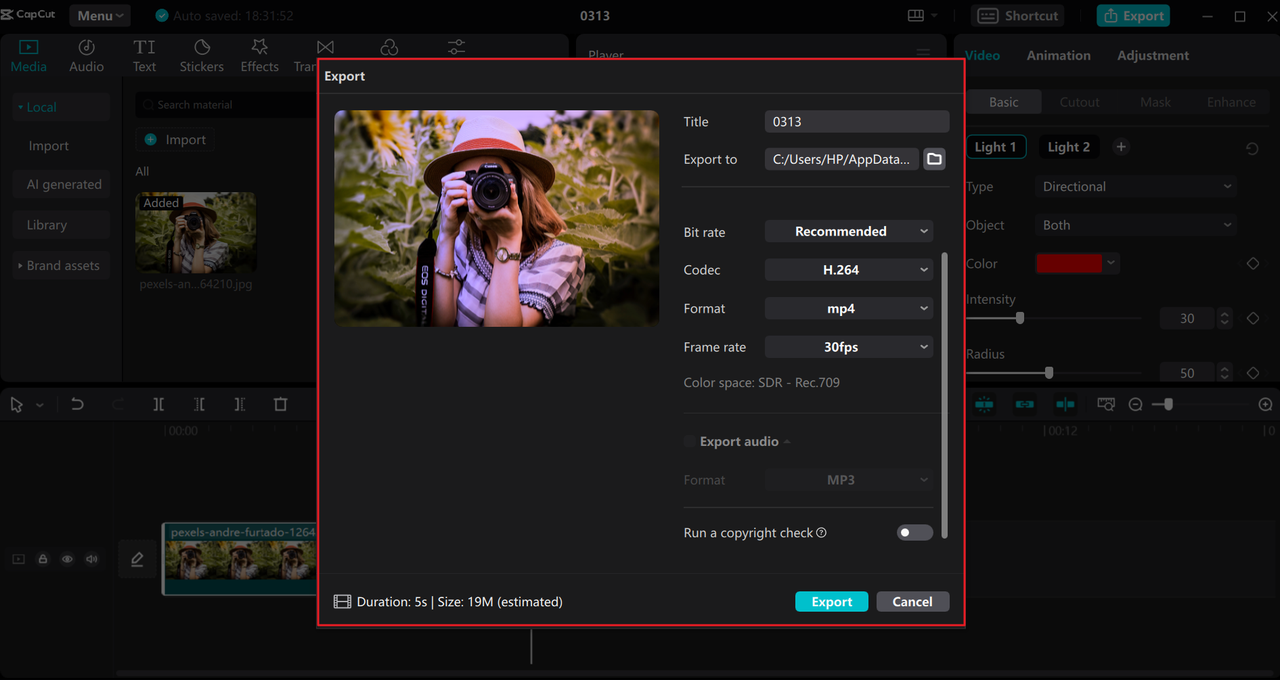 Download and share a project from the CapCut desktop Clipdrop Relight alternative