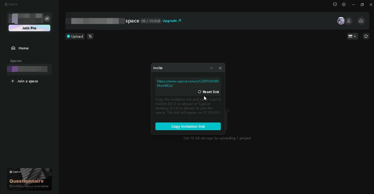 Send a referral link to CapCut Pro PC