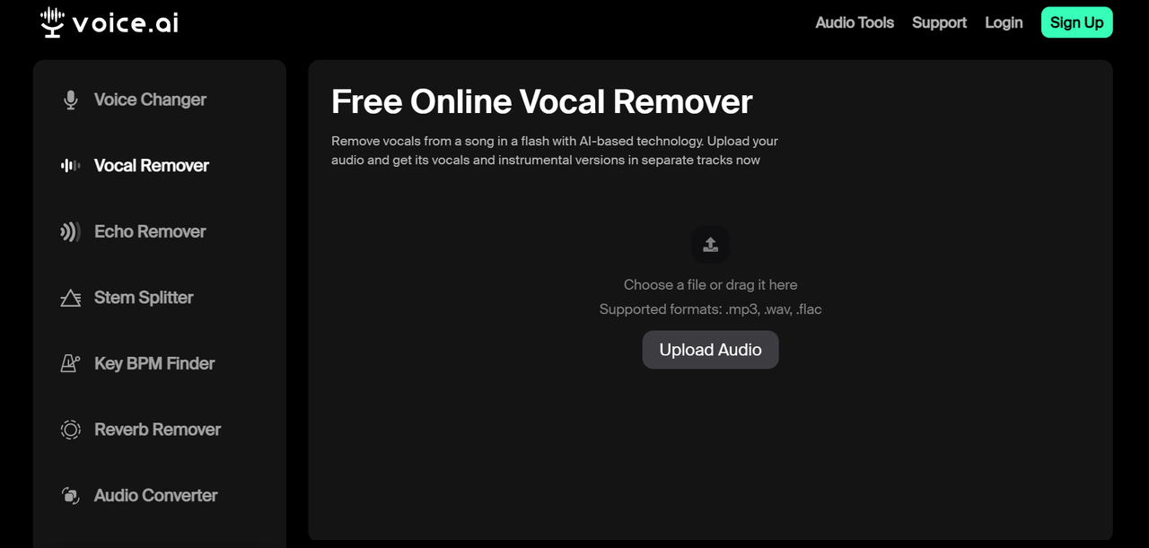 Upload audio to Voice.ai vocal remover freeware
