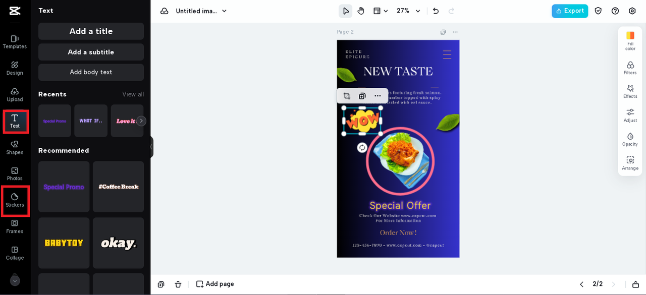 stickers and text overlays