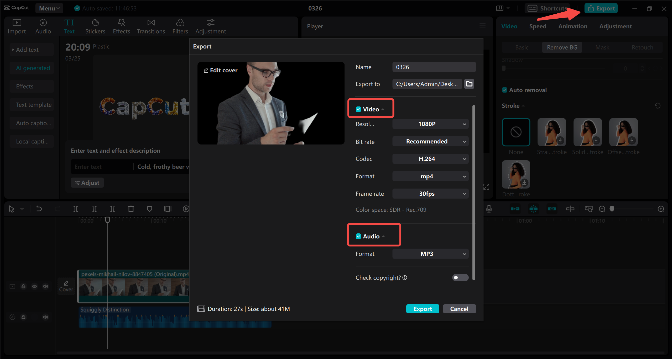 Audio-only export settings