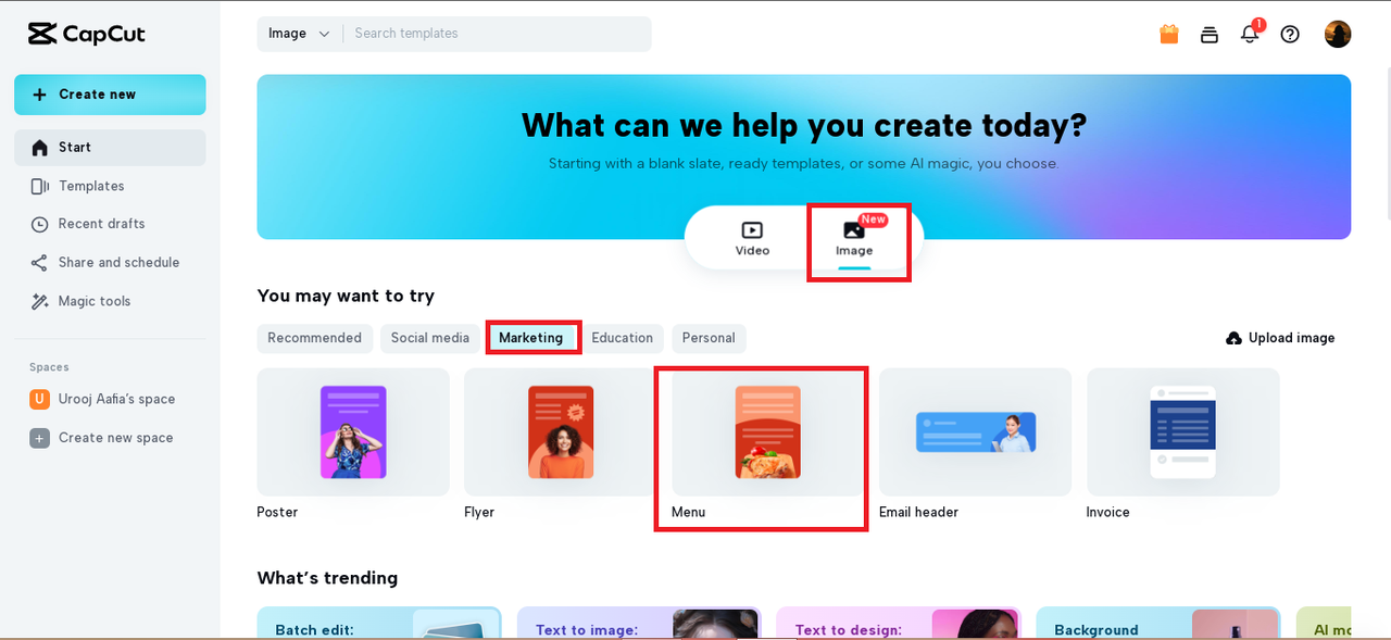 navigate to the marketing