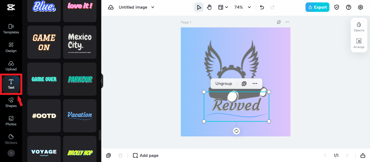 text in CapCut Online
