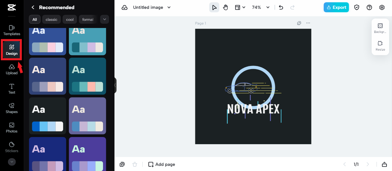 applying color combination to car logo in CapCut Online