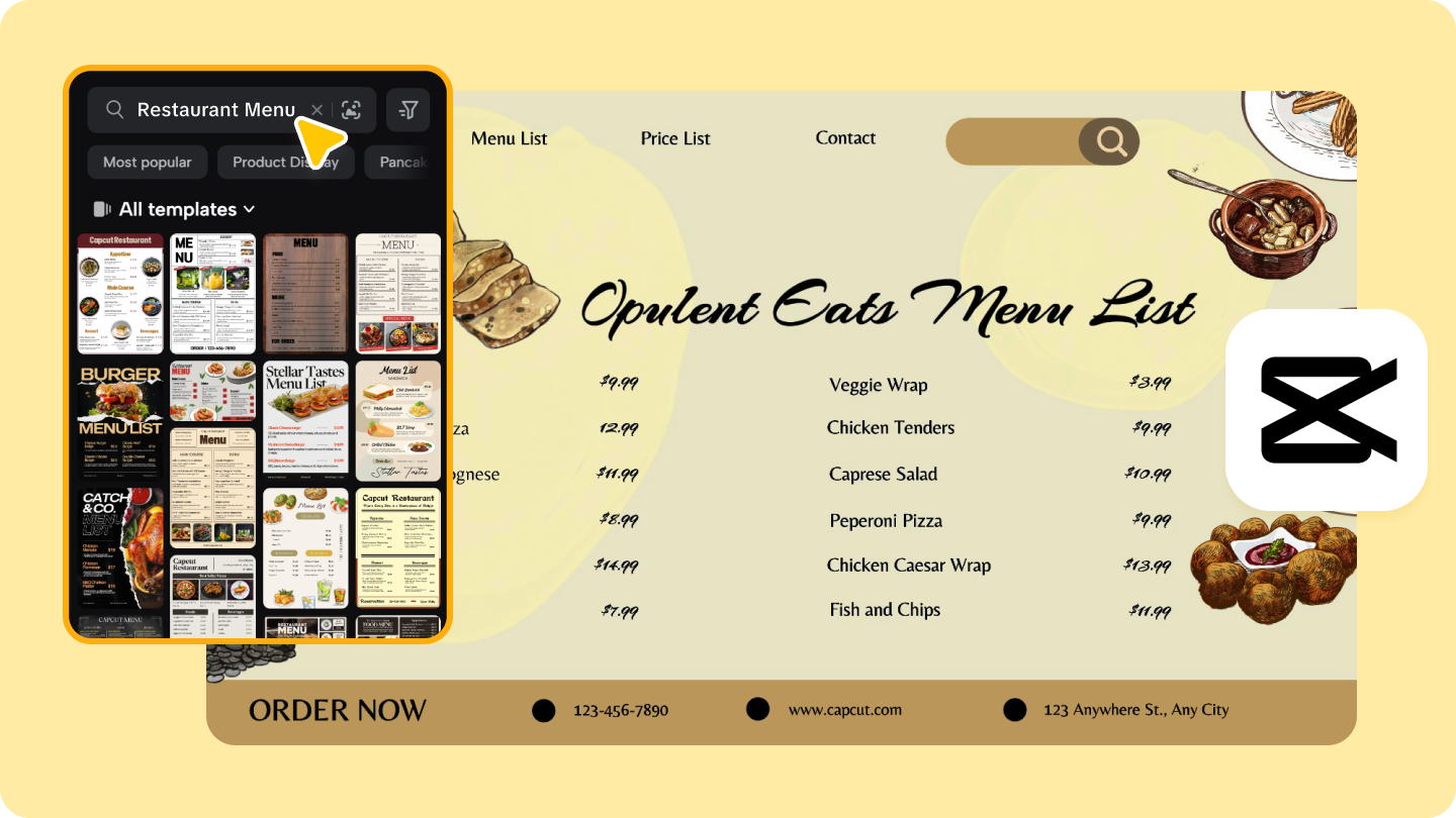 szablony menu restauracji