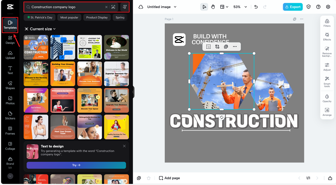 Select a construction template you prefer