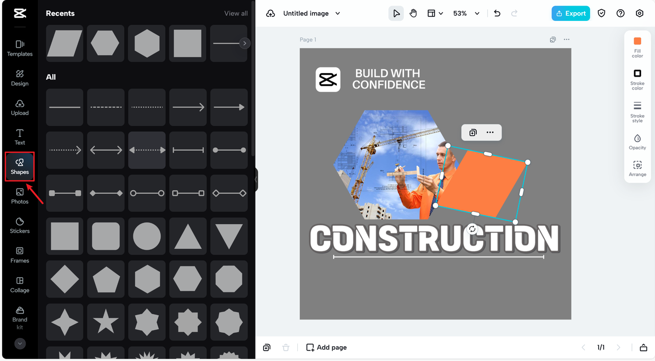 Choose the desired shape