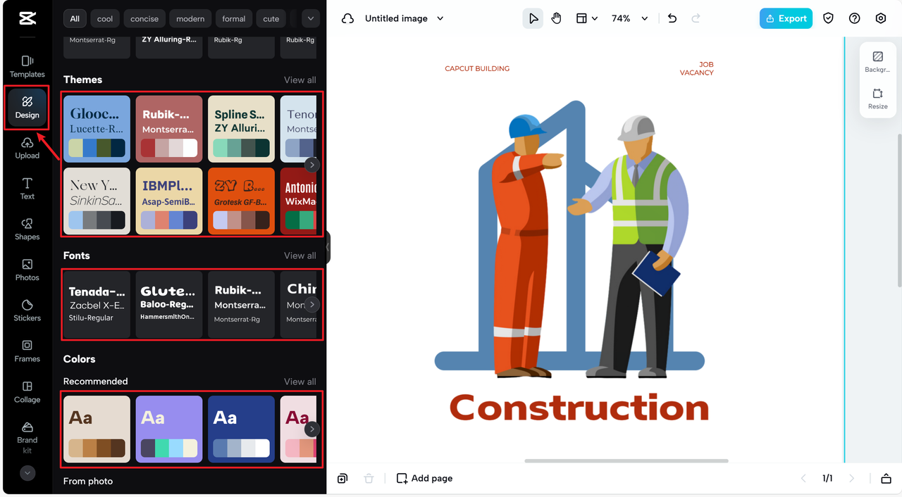 Explore the 'Design' section to choose your logo's color combination