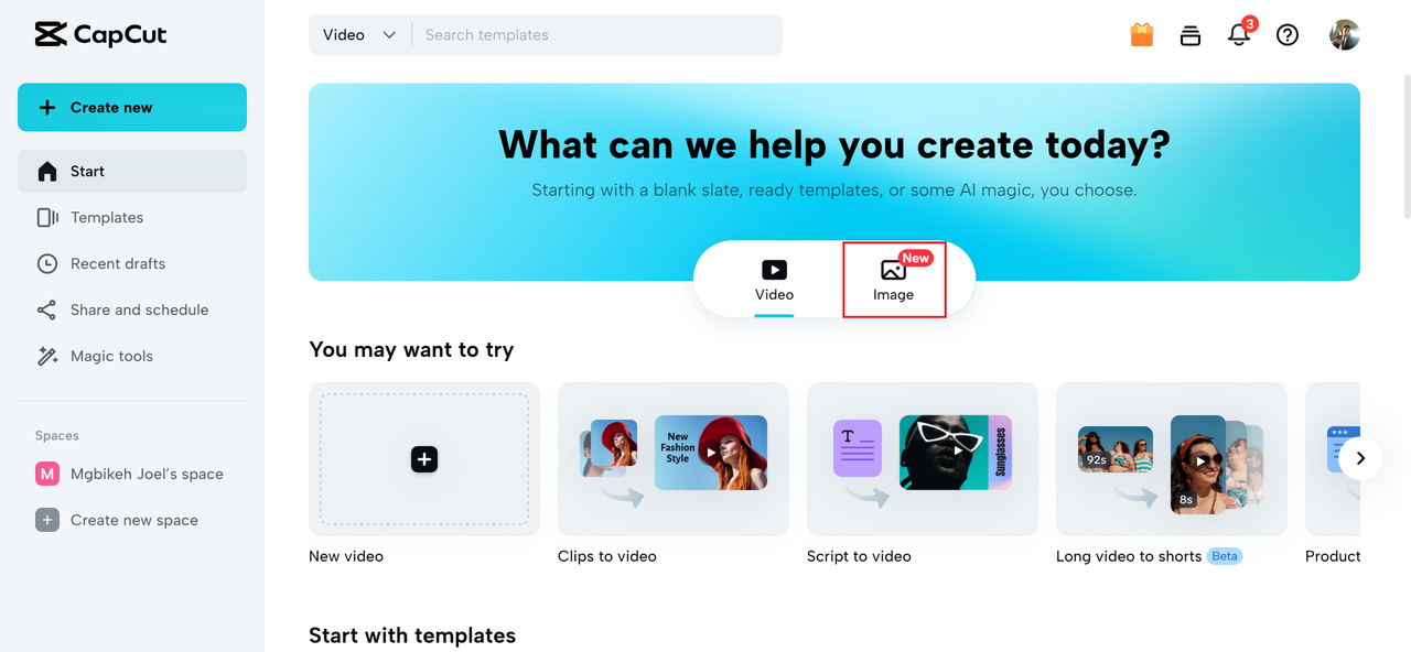 Click "New image" to add images from the computer, phone, Dropbox, MySpace, or Google Drive.