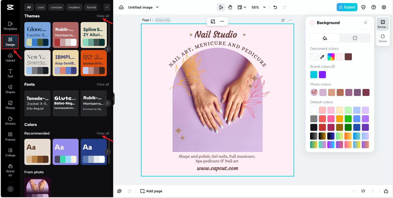 Pick color combinations for nails salon logo