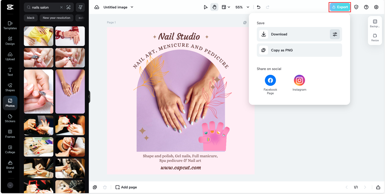 Export nails salon logo