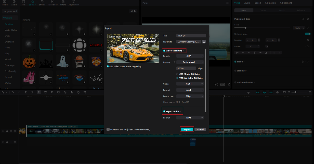 How to export a video or audio file on CapCut's vocal remover software for PC