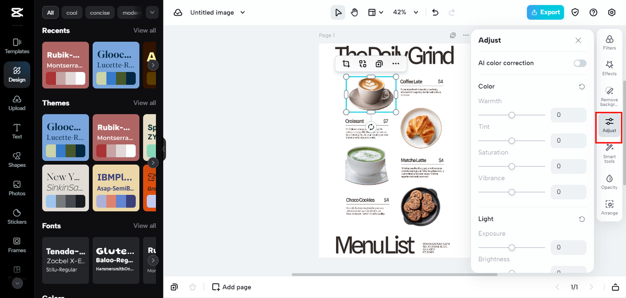 adjust color and brightness