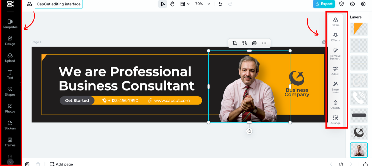 CapCut online editing interface