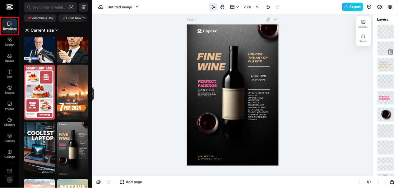 CapCut Online's template library