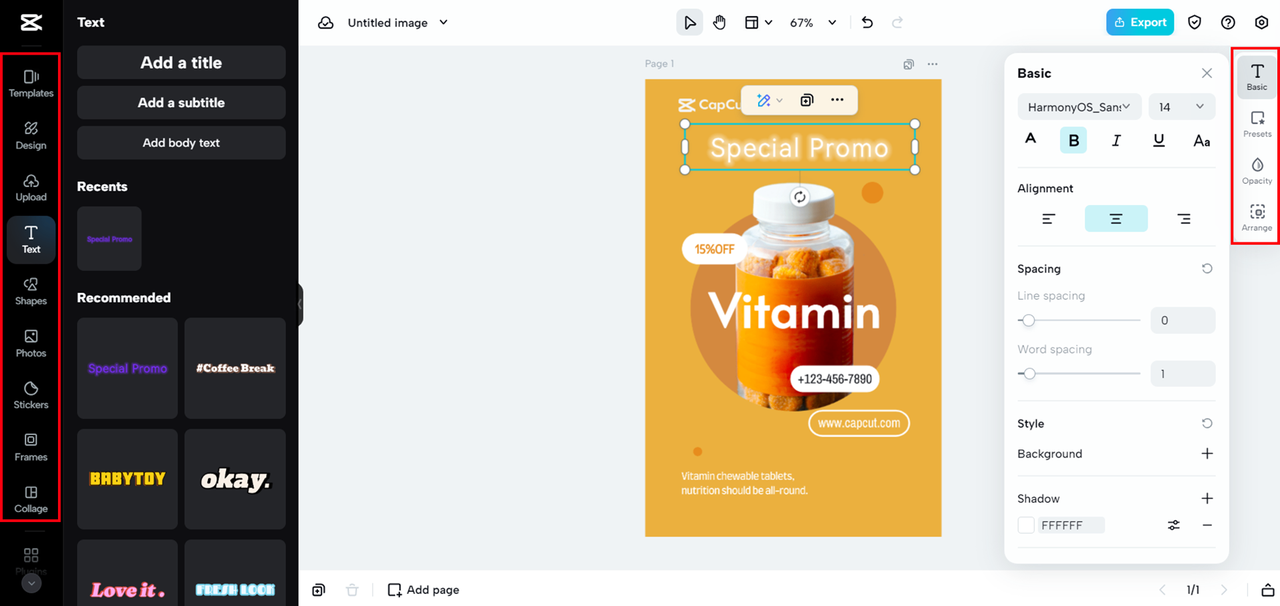 Adding elements with CapCut Online