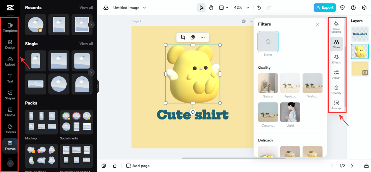 Editing features at CapCut Online