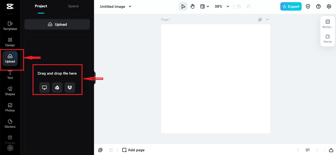 Uploading a file on CapCut