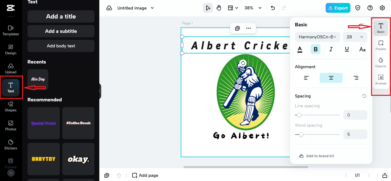 CapCut Text Interface