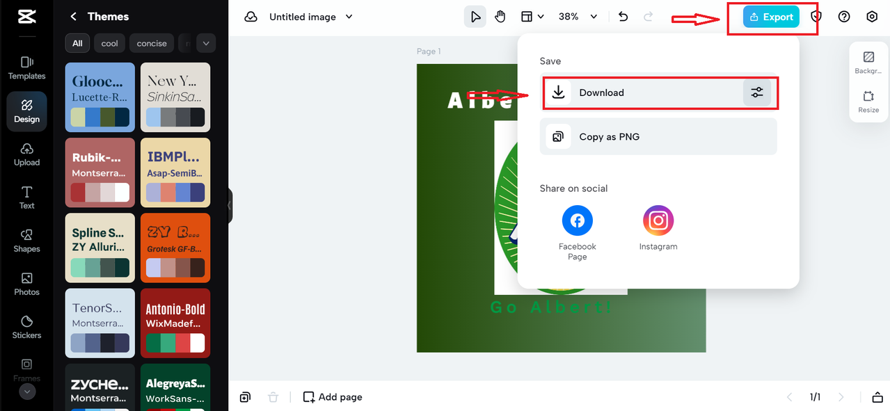 CapCut Export Interface
