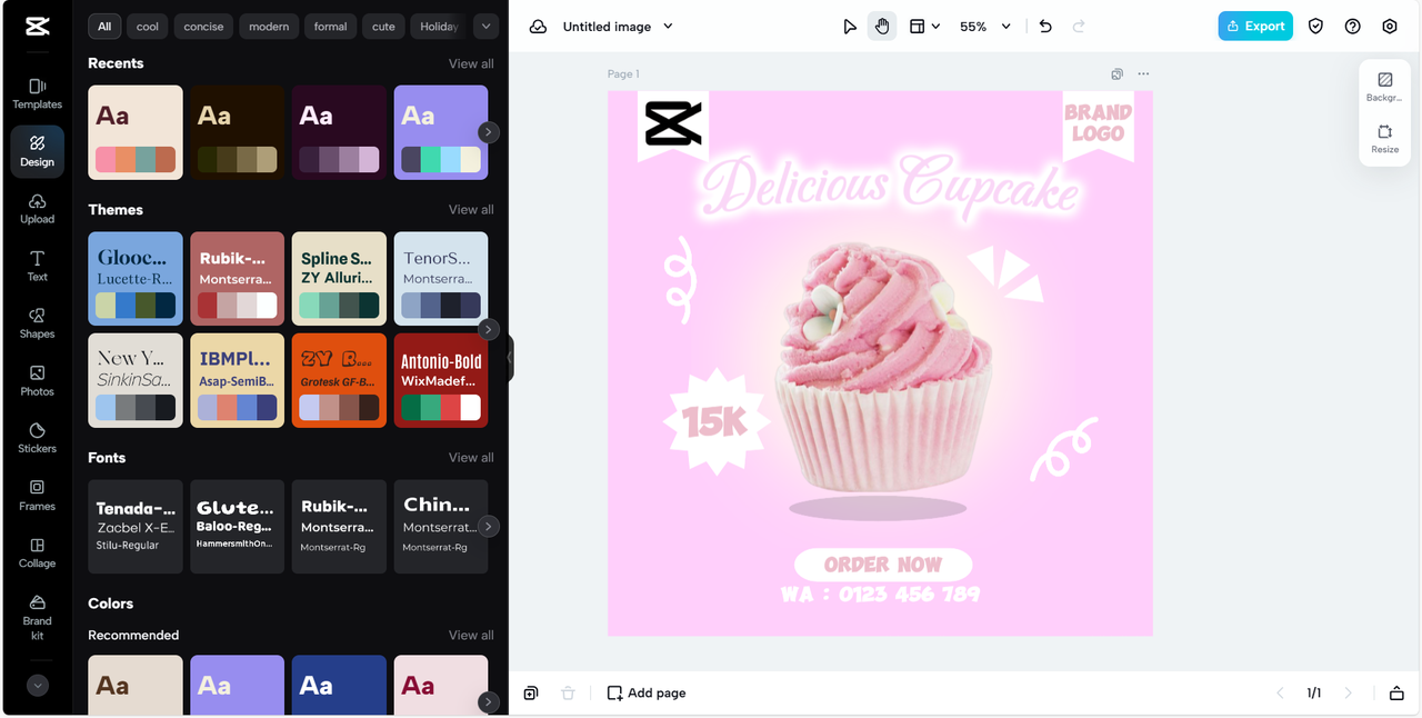 Make a good cake logo design in CapCut Online