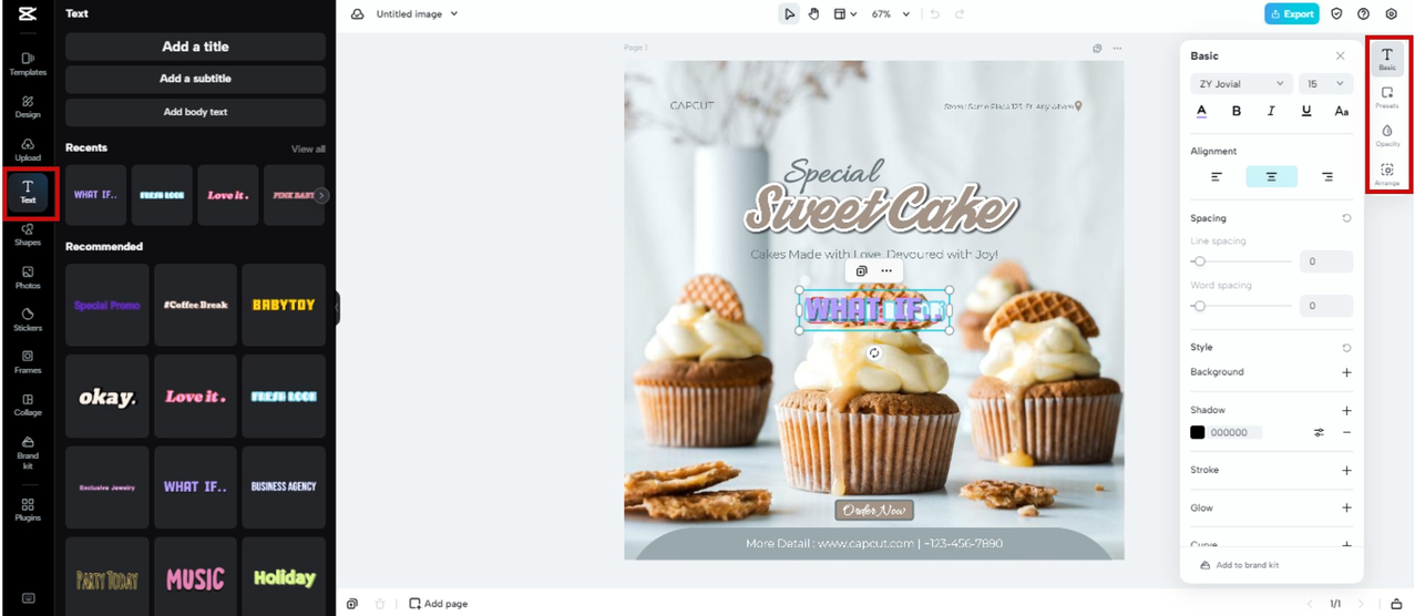 Cake shop logo fonts in CapCut Online