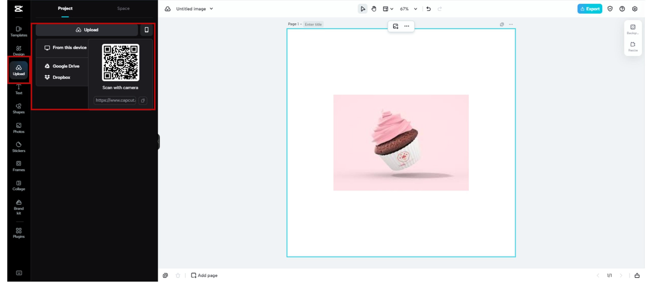 Upload image in CapCut Online