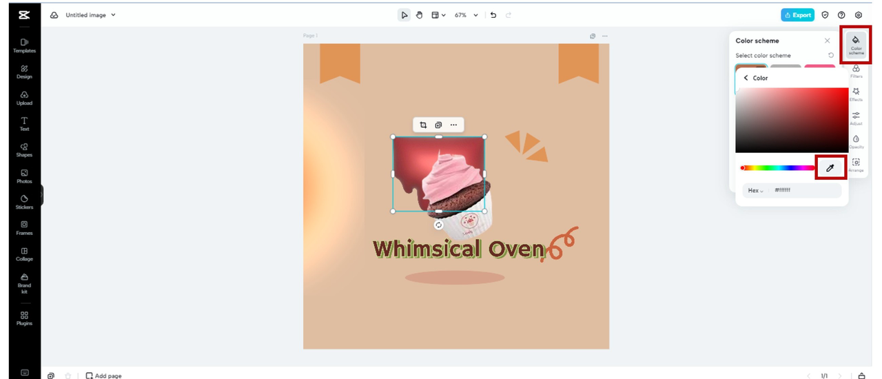 Use color picker tool to change color of logo element in CapCut Online