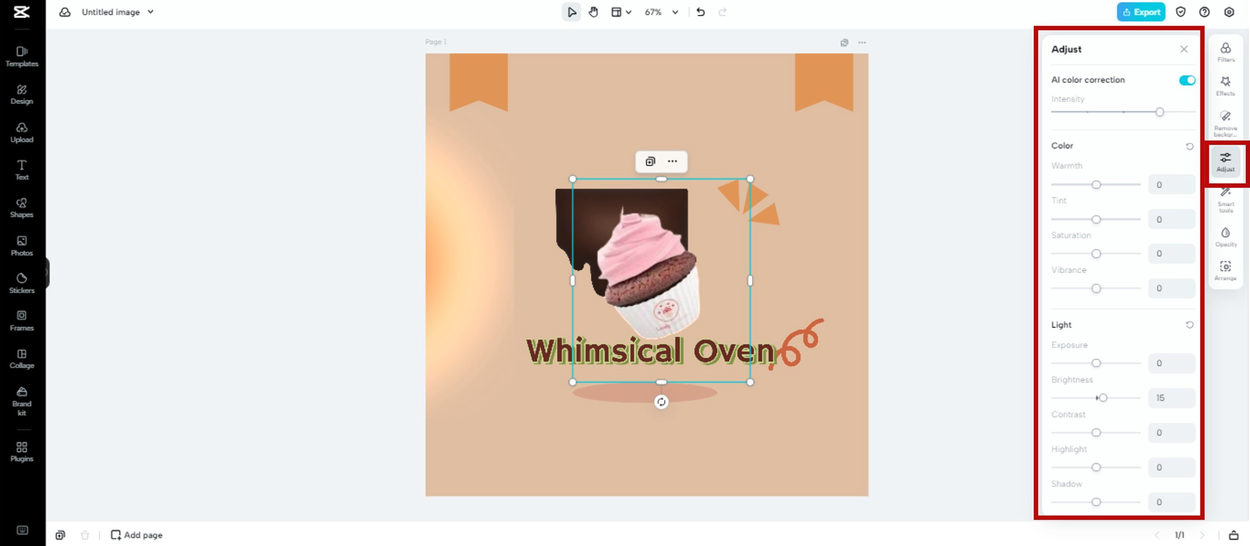 Adjust the color of the logo elements in CapCut Online