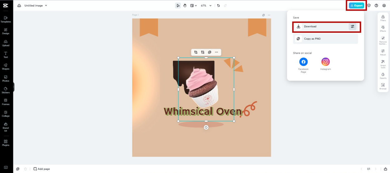 Export cupcake logo from CapCut Online