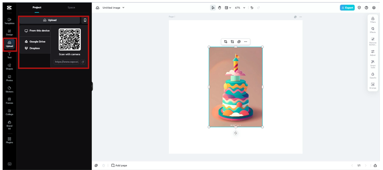 Upload logo design to CapCut Online