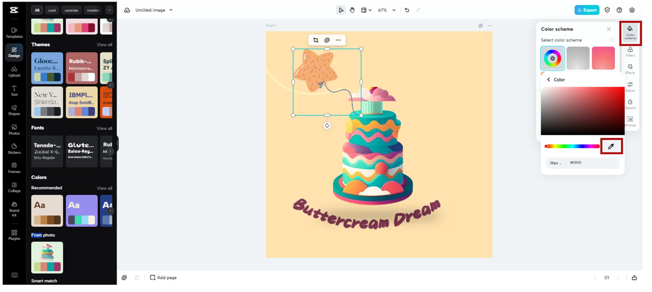 Use color picker tool to change color of logo element in CapCut Online