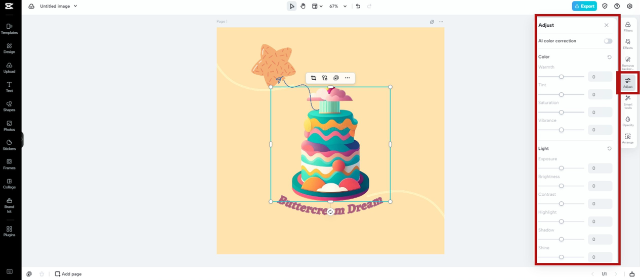Adjust the color of the logo elements in CapCut Online