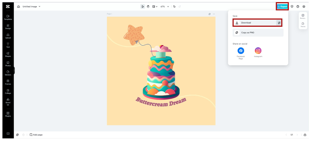 Export birthday cake logo from CapCut Online