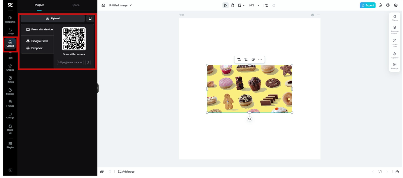 Upload logo design to CapCut Online