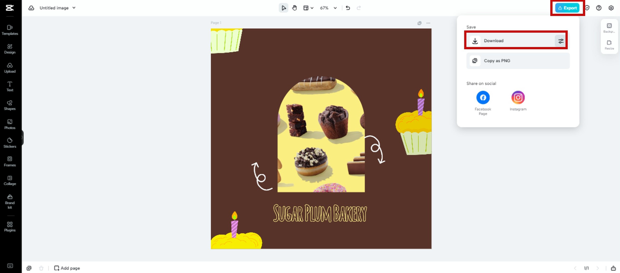 Export birthday cake logo from CapCut Online