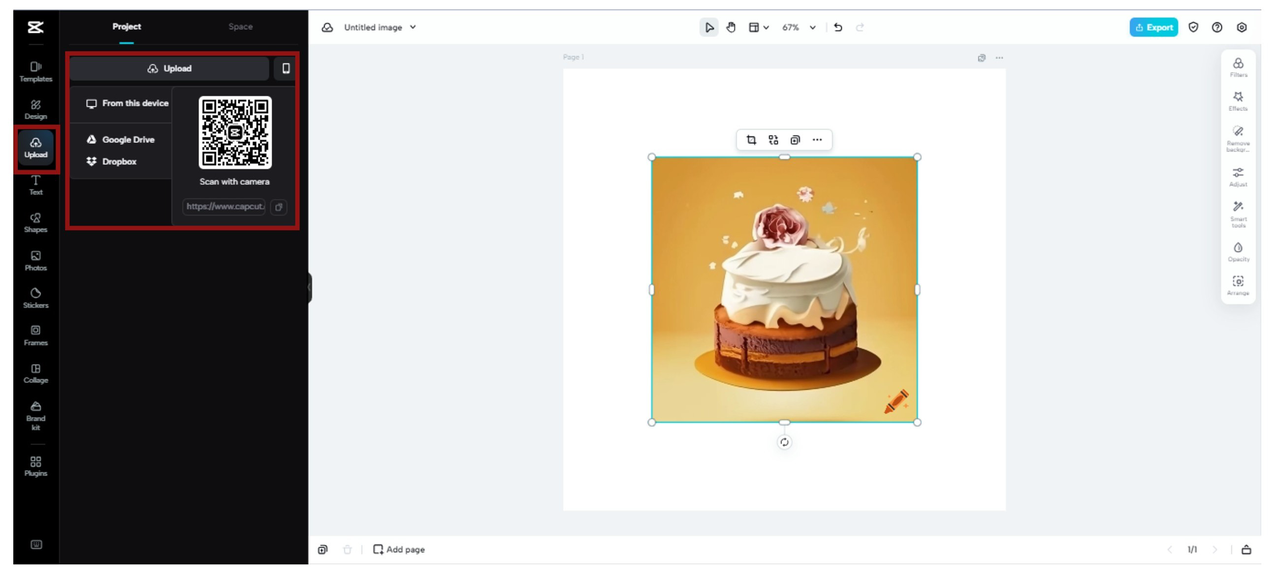 Upload logo design to CapCut Online
