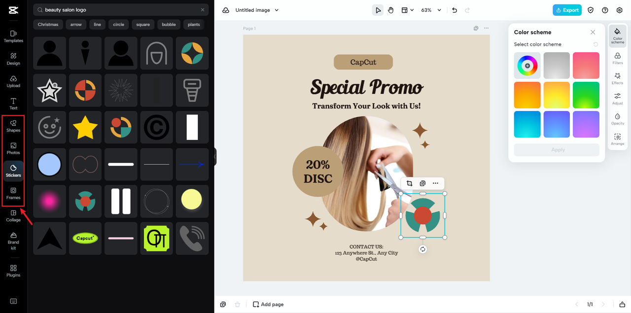 Enrich your beauty salon logo with creative elements
