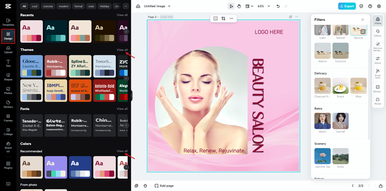 Personalize color theme of beauty logo