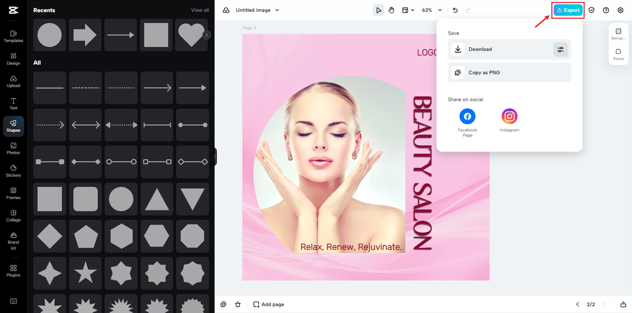 Export your beauty salon logo