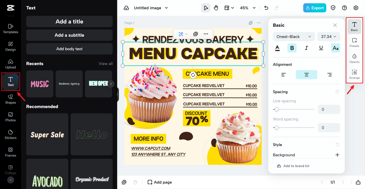 Utilize abundant logo fonts and textual editing options
