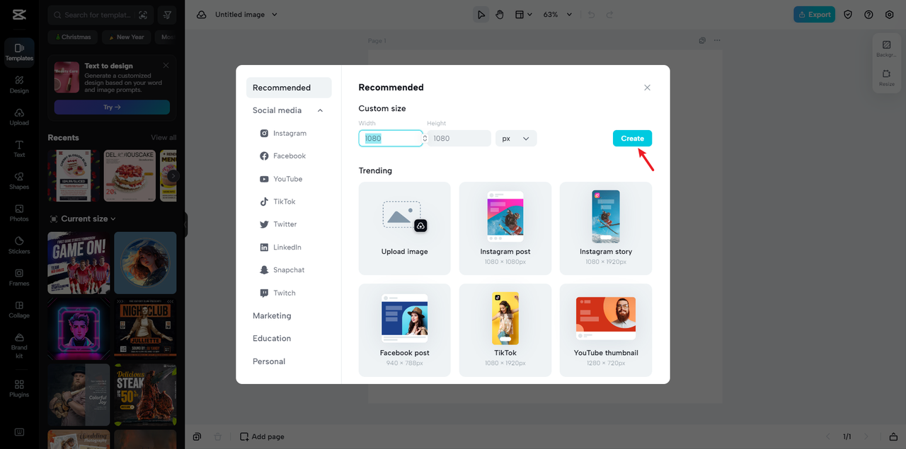 Choose your preferred canvas size