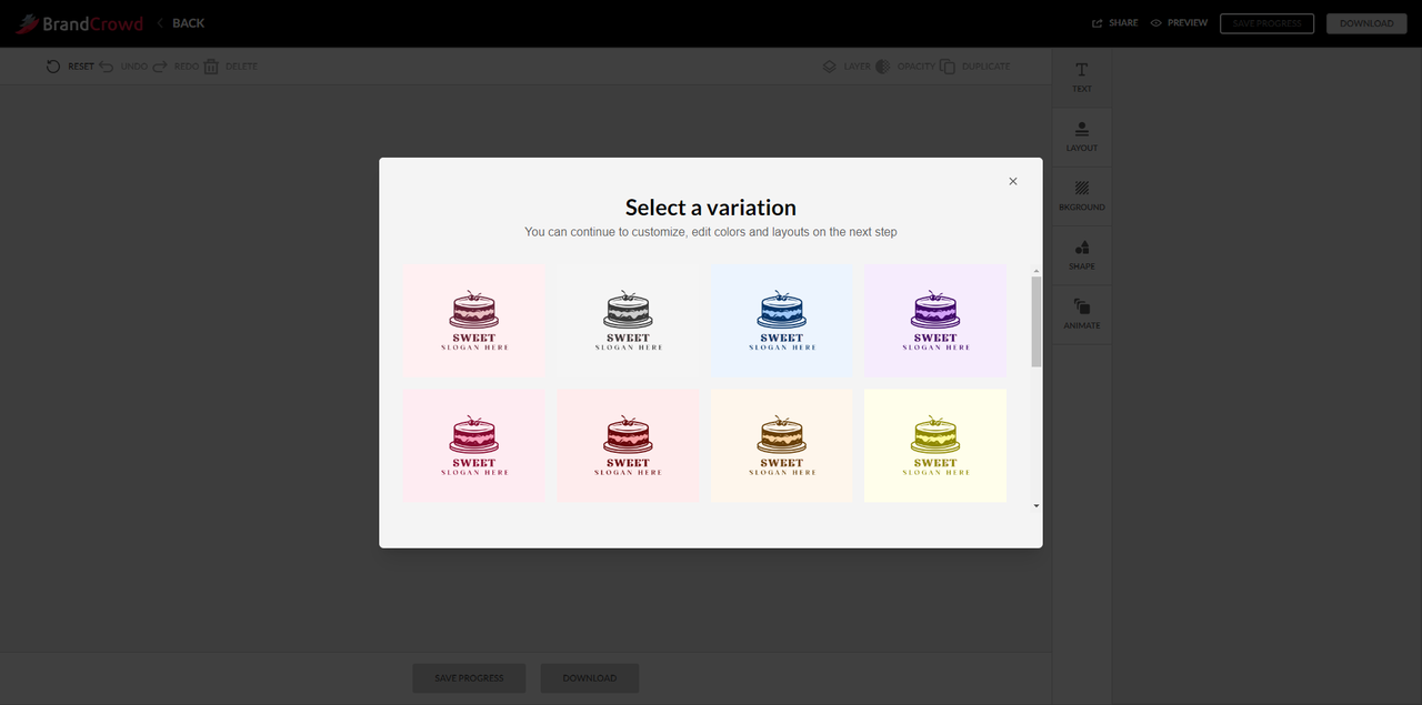 Select a logo template to personalize