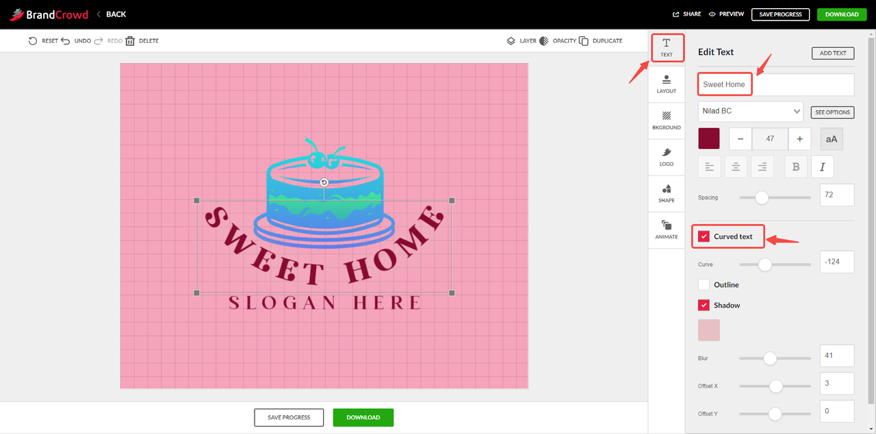 Add visual effects for your bread logo text