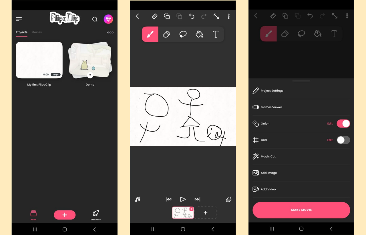 FlipaClip interface, a 2D animation program free