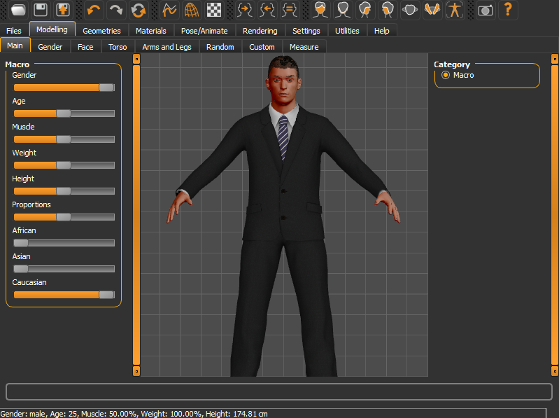 MakeHuman free animation software interface