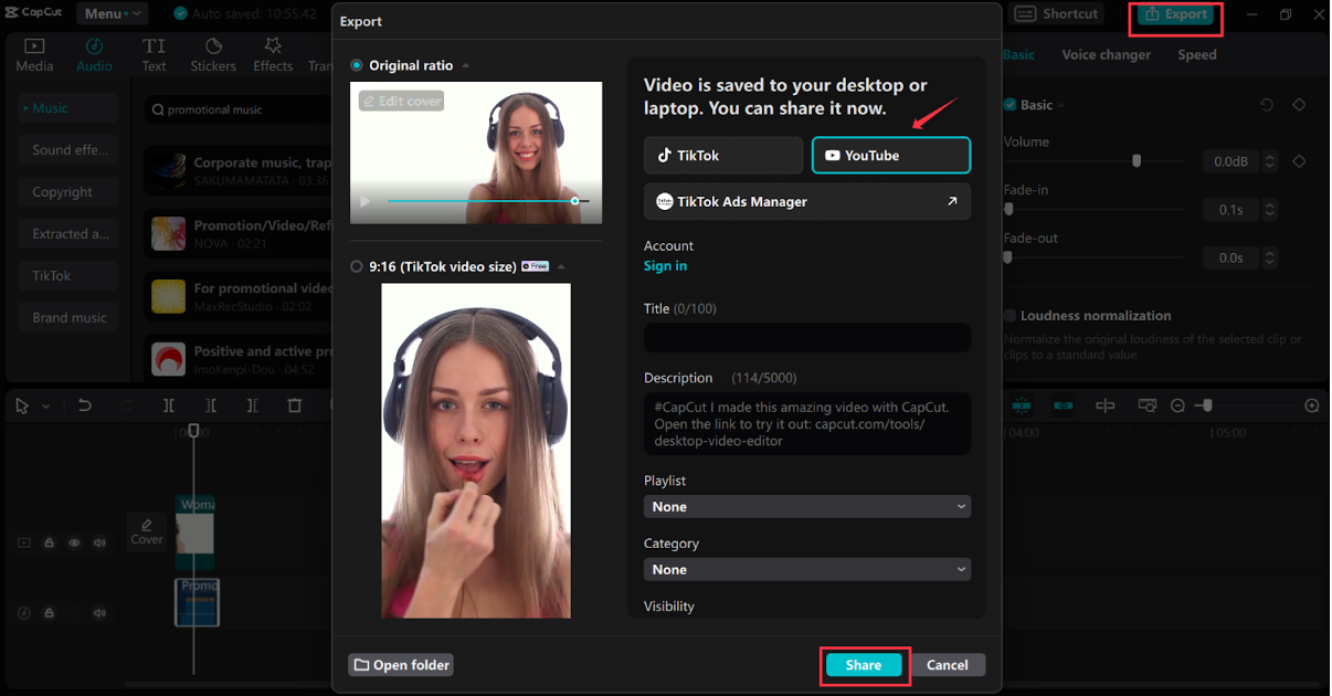 Download or share to YouTube directly