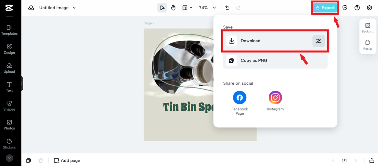 exporting auto detailing logo from CapCut Online