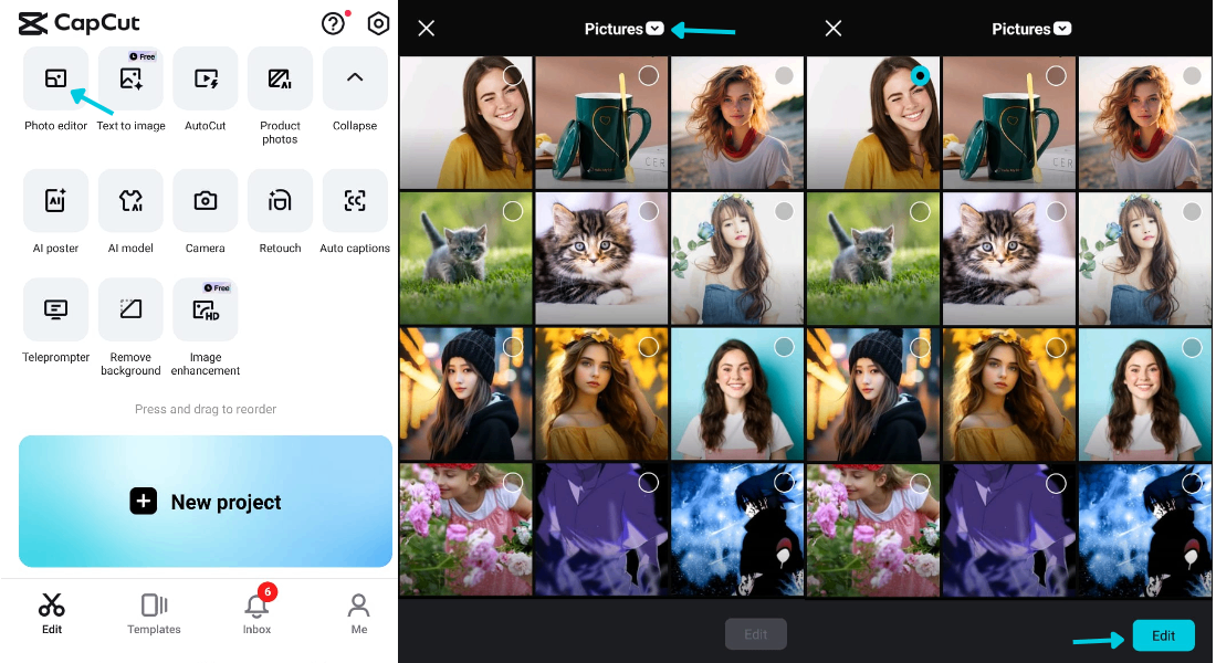 go to photo editor and select a photo